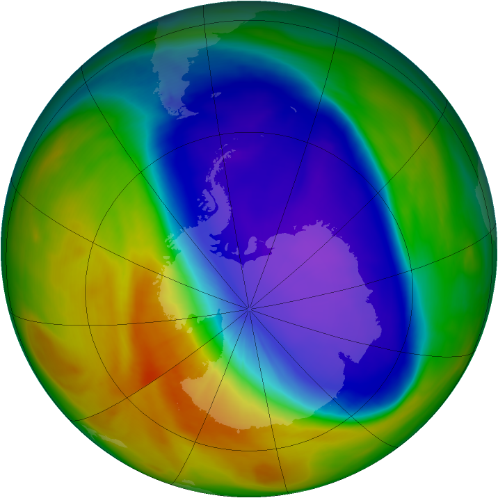 Antarctic ozone map for 09 October 2005